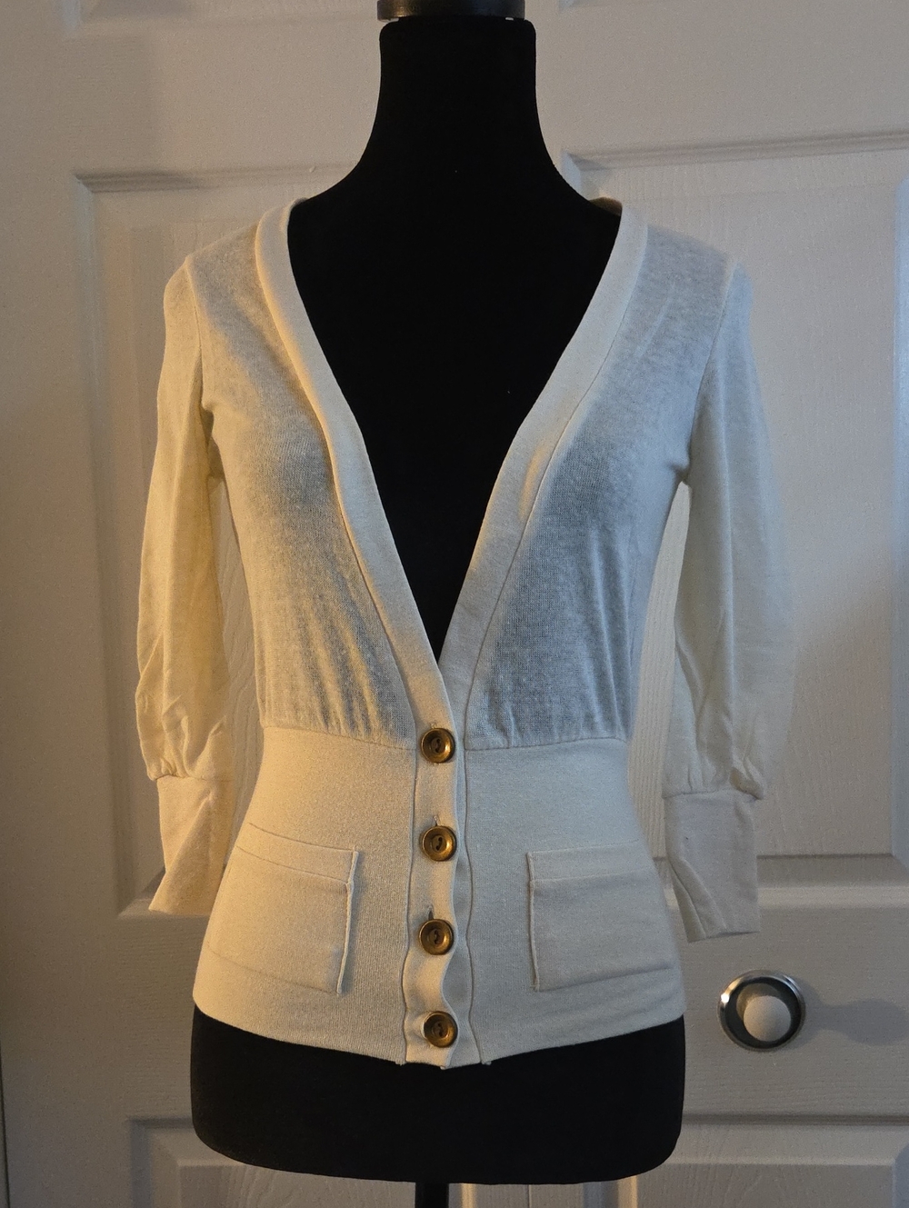 Poof! Cream V-Neck Button Front Women’s Cardigan